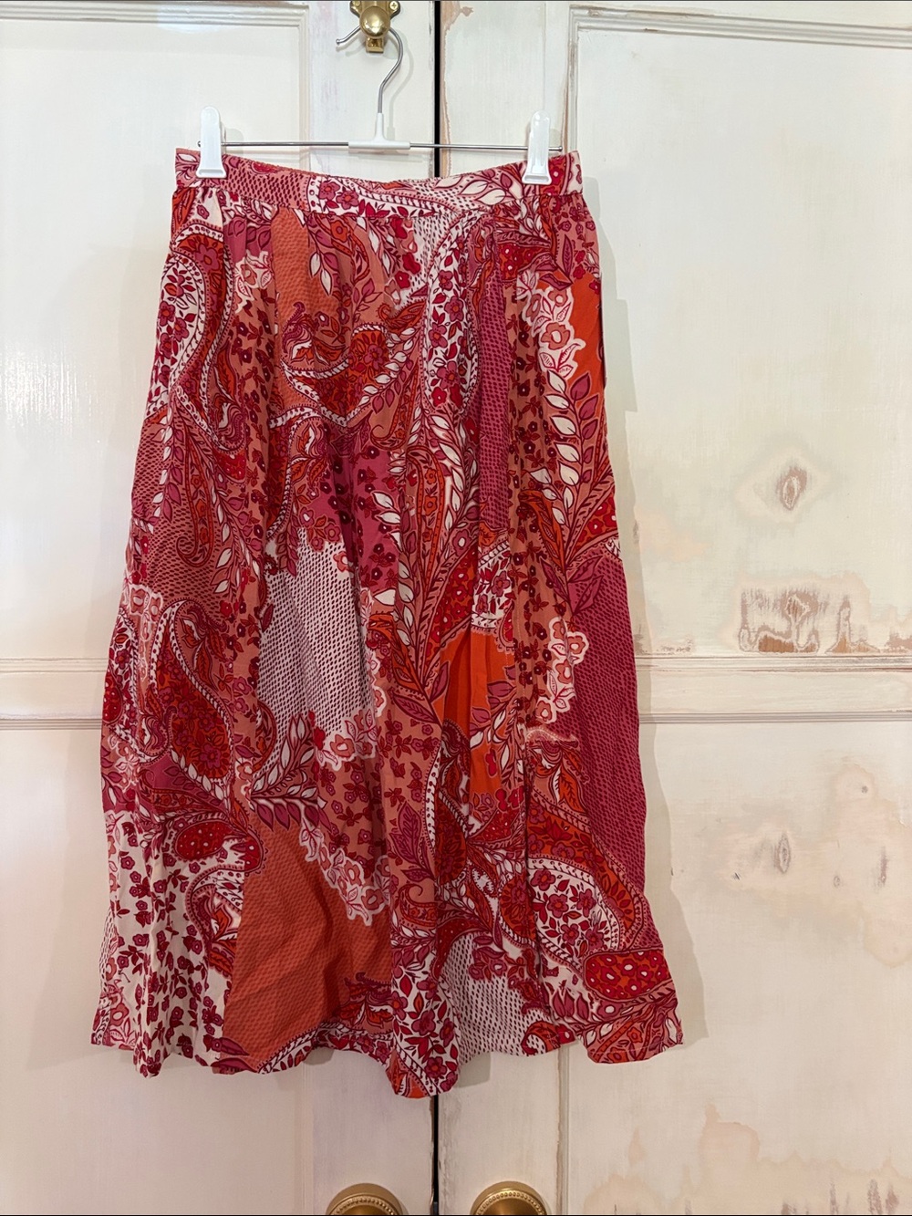 Patrons of Peace Red and Orange Paisley Midi Skirt